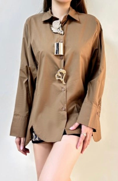 Decorative Button satin shirt