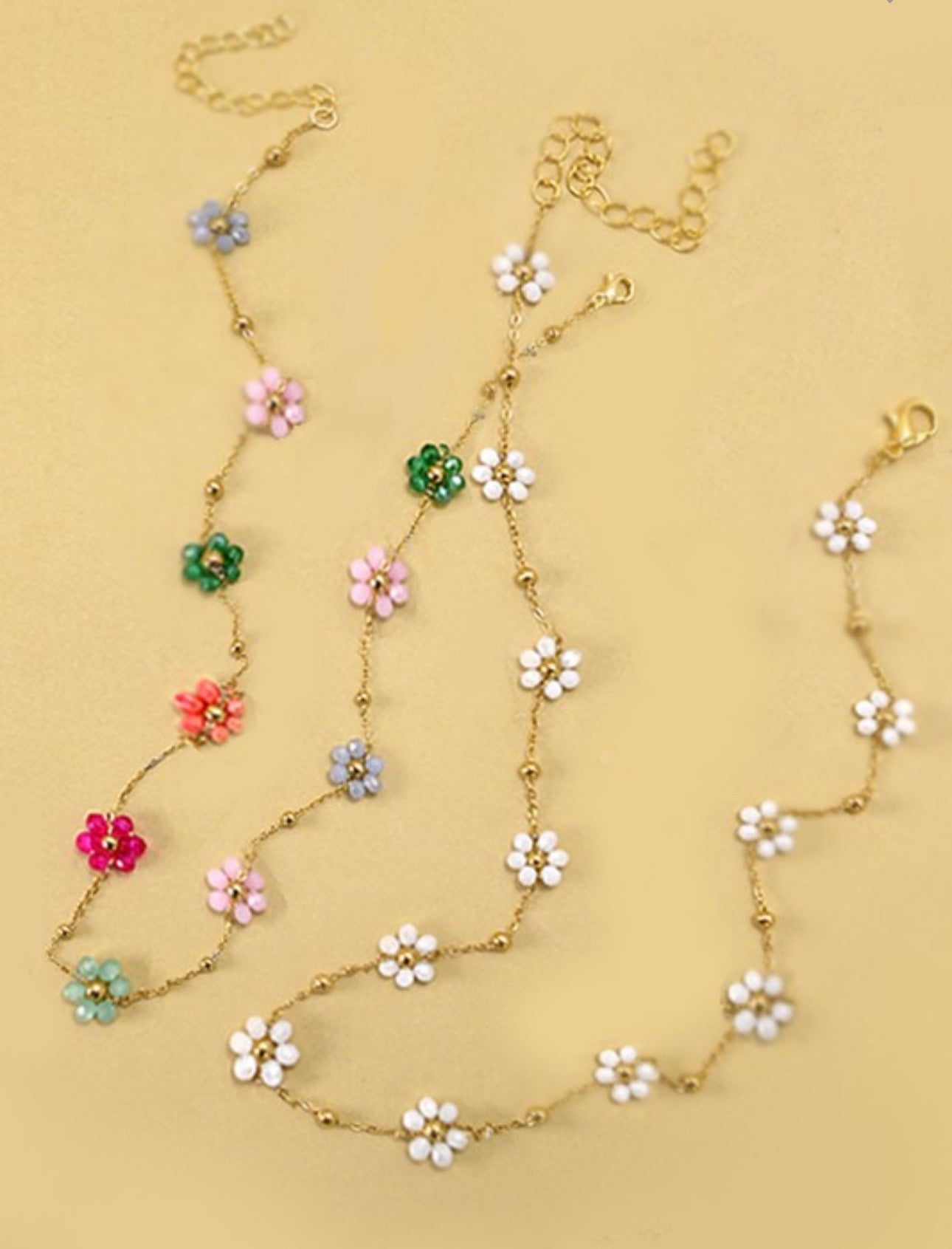 Summer multi beaded hower charm necklace