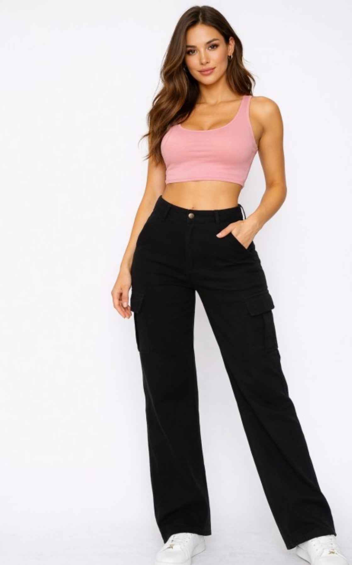 Cargo Denim Pants Baggy Cargo Jean High Waisted