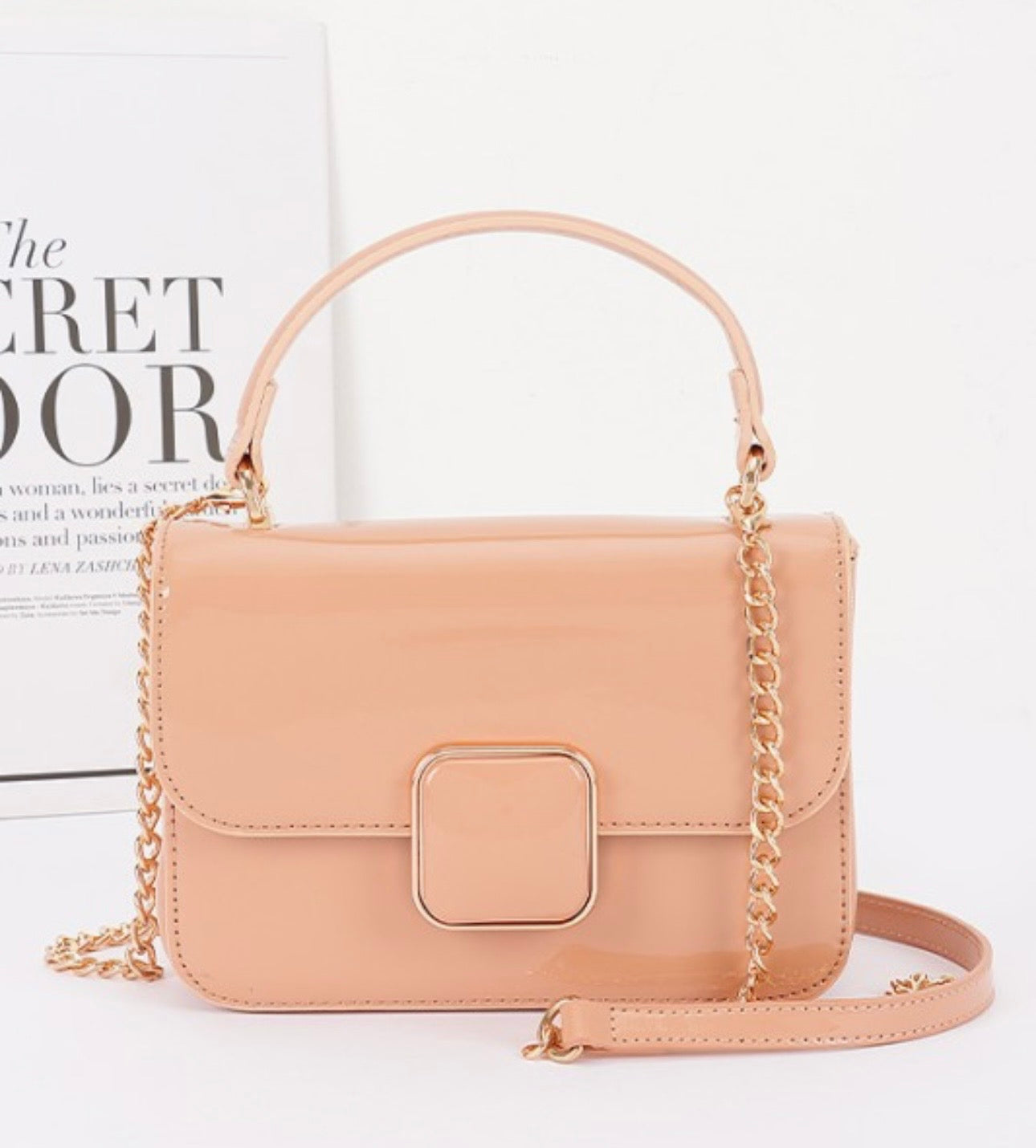 Patent vegan bag leather top handle