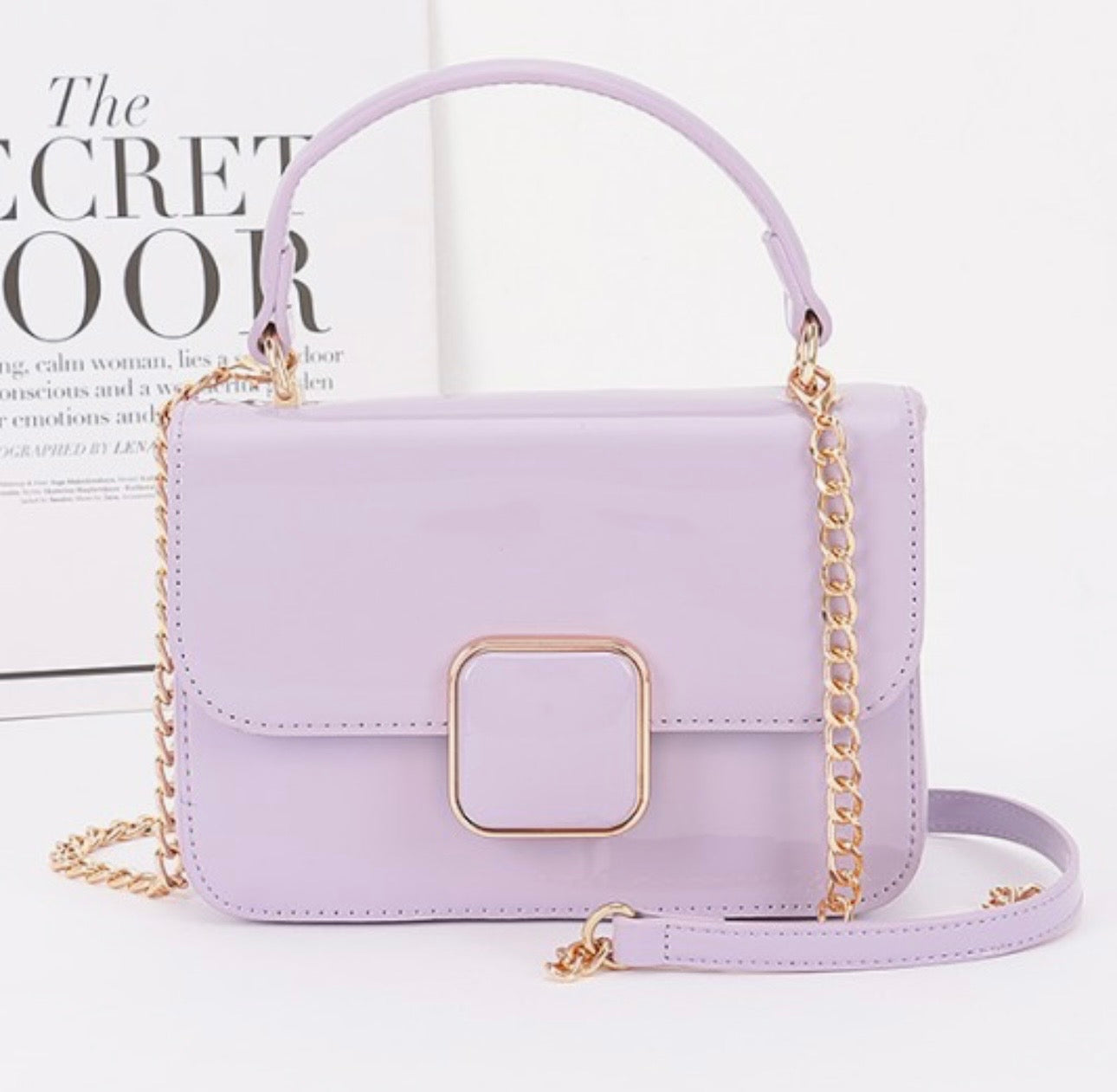 Patent vegan bag leather top handle
