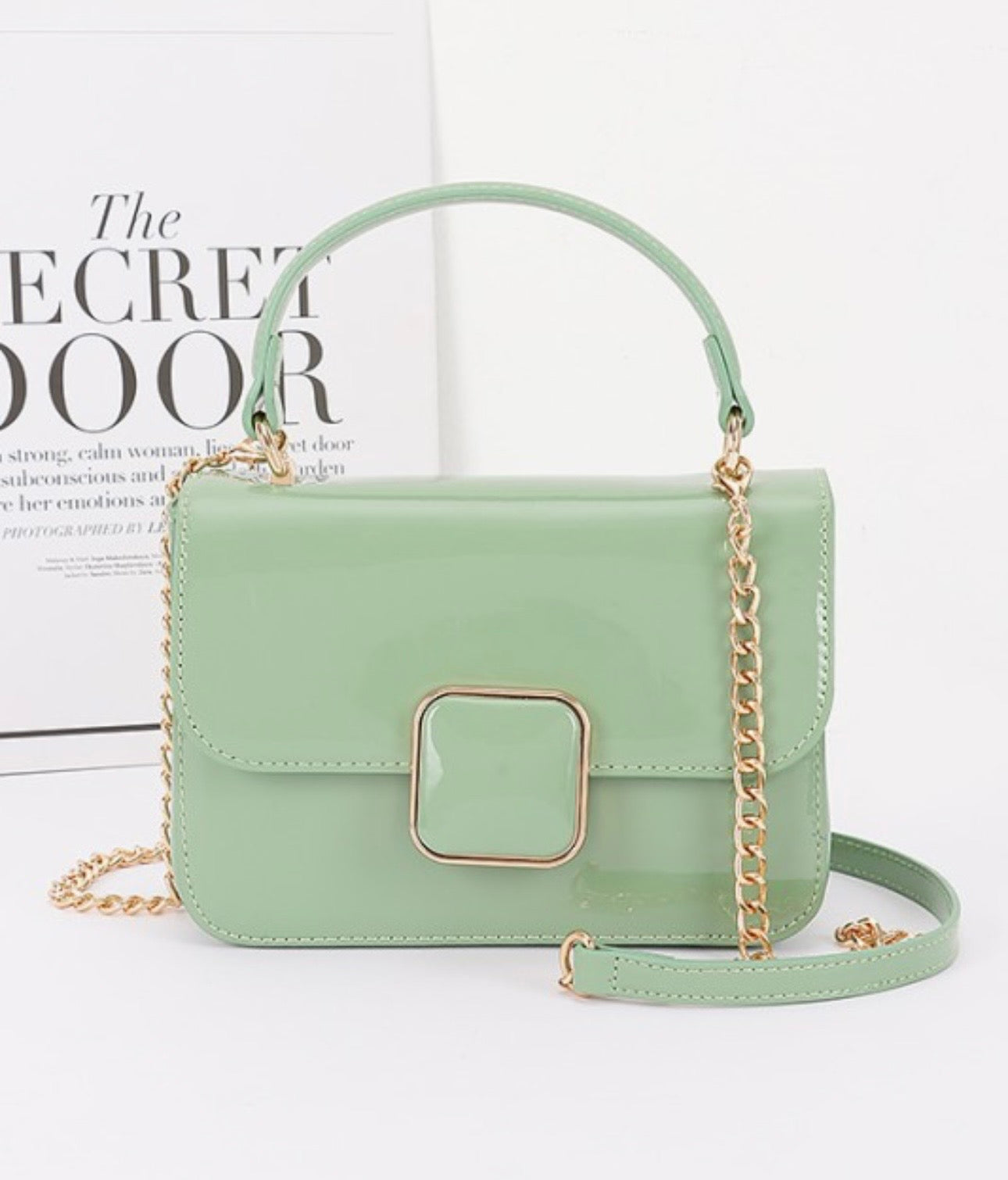 Patent vegan bag leather top handle