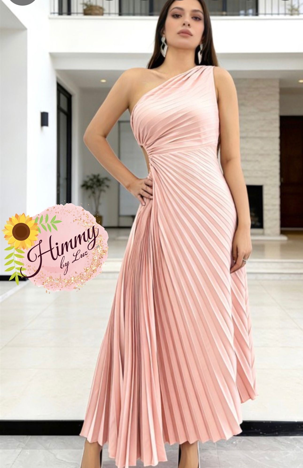 One shoulder pleated midi dress