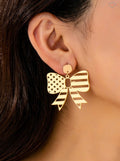 Four of July star stripe bow mate gold earrings
