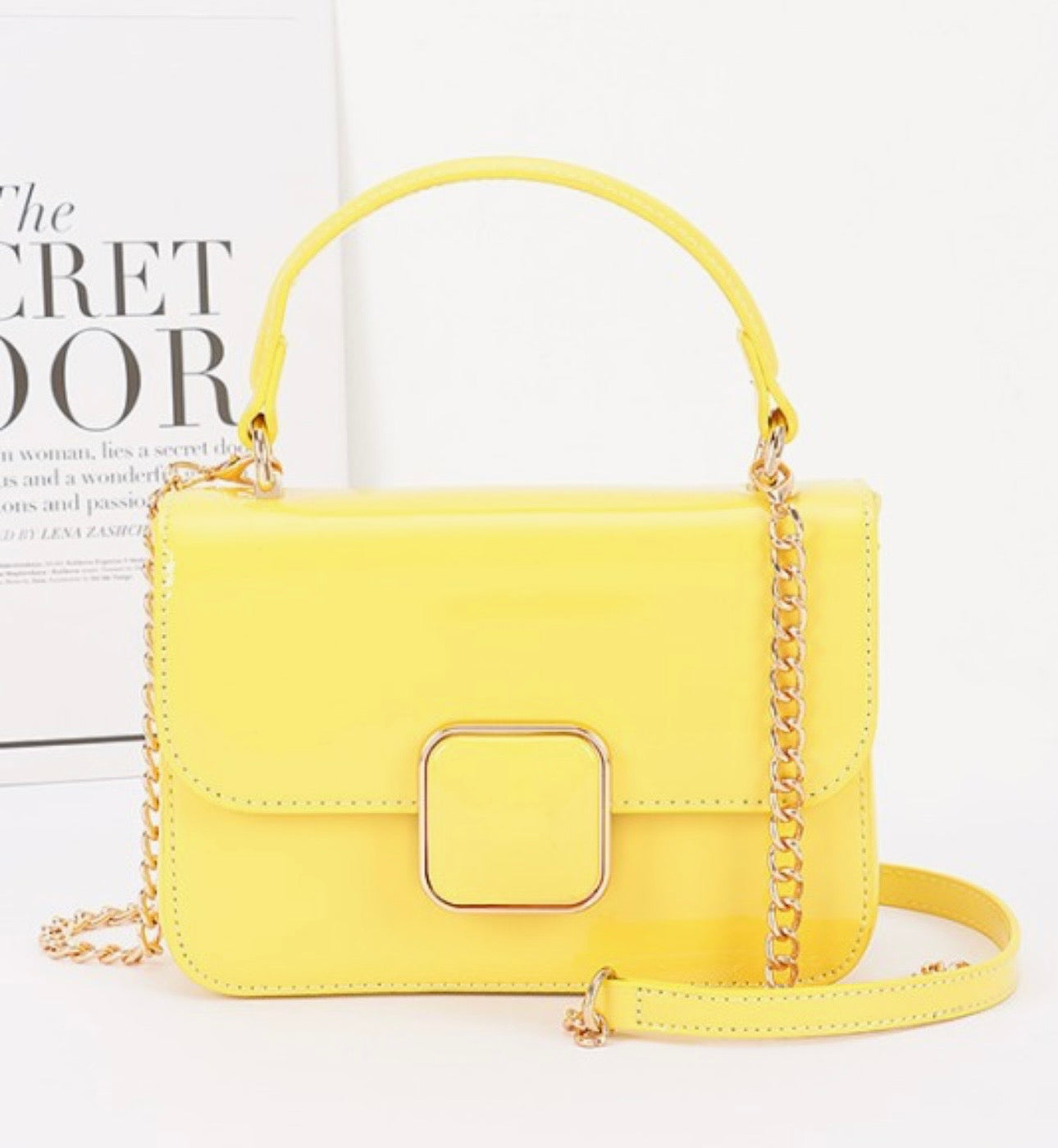 Patent vegan bag leather top handle