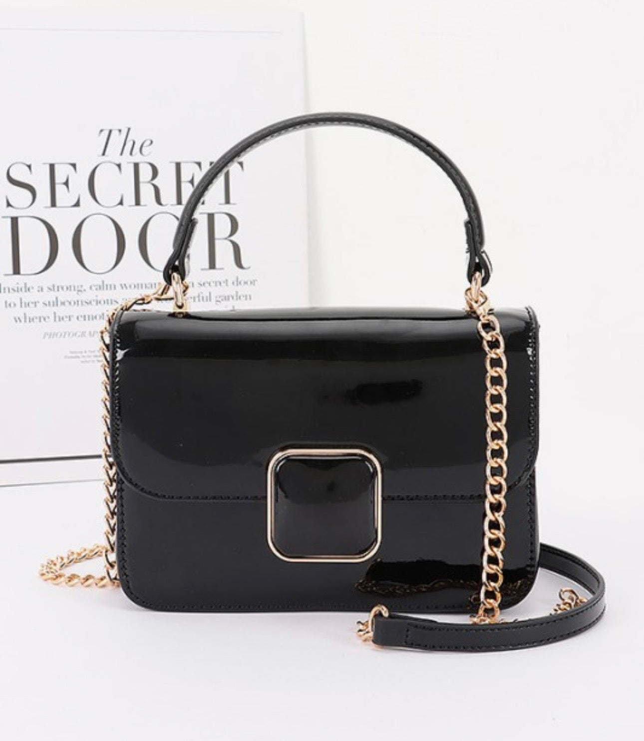 Patent vegan bag leather top handle