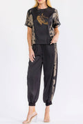 Short sleeve blouse elastic waist jogger pants set