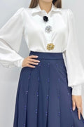 Satin Blouse with decorative jewel buttons