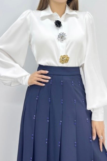 Satin Blouse with decorative jewel buttons