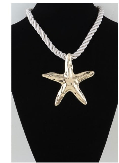 Hammered Starfish braided statement necklace