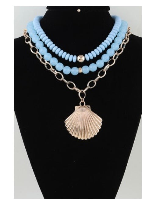 Multi seashell chain beaded necklace