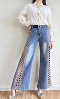 Lattice Rhinestone Wide Leg Jean